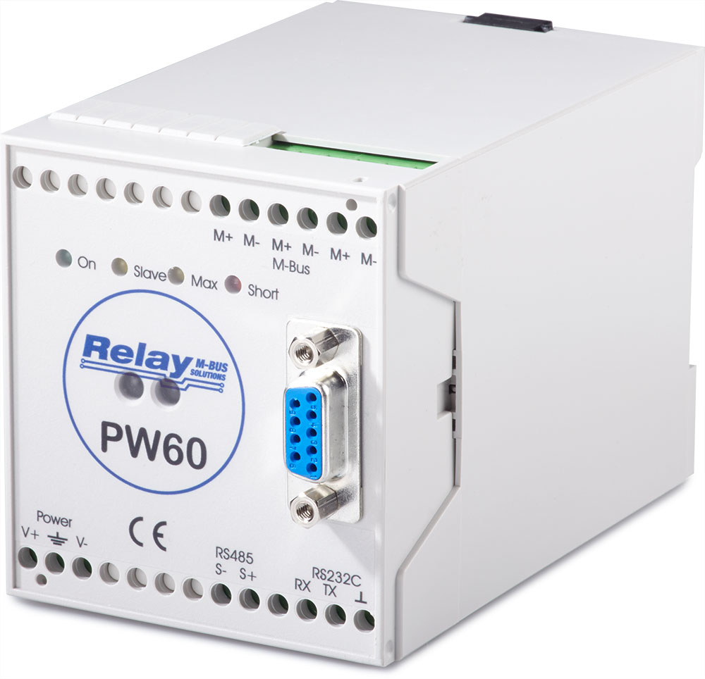 M-Bus level converter for 60 devices with RS232C, RS485 and optical interface (PW60)